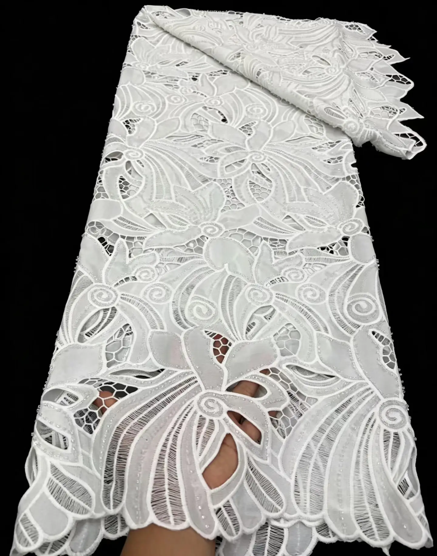 

White African Chiffon 2026 Water Soluble Lace Fabric High Quality Nigerian Guipure Cord for Women's Dresses Sewing 5Yards M424-1