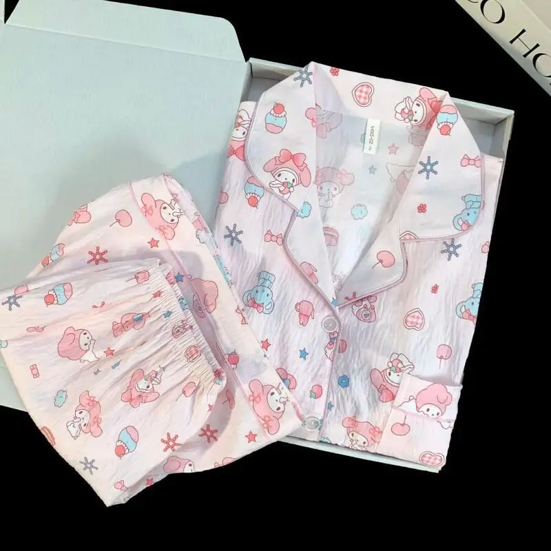 

Sanrio My Melody Japanese Style Summer Short Sleeve Pajamas Set Fashion Girl Homewear Outerwear Cute Cartoon Sleepwear and Pants