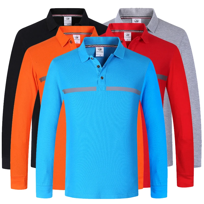 Long Sleeve Polo Shirt Men High Quality Safari Style Working Polo Shirts With Reflective Stripe