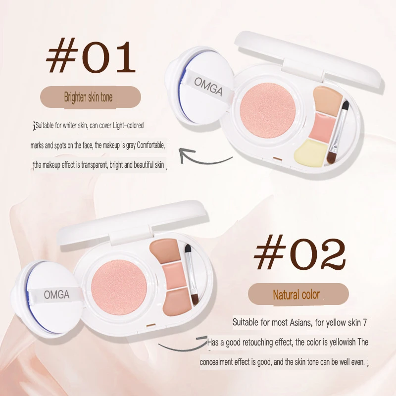 OMGA-Juego de maquillaje corrector, cojín de aire 2 en 1 para tonificar y aclarar el cutis, corrector