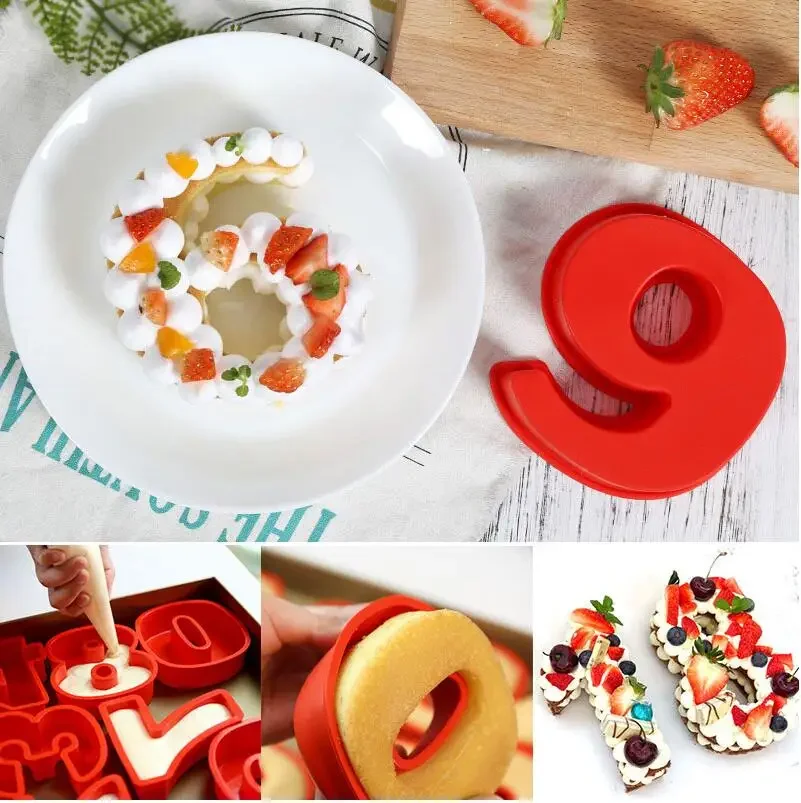 9 Pcs Silicone Digital Cake Mold Cake Numbers Shape Cake Decoration Tool For Wedding Birthday Anniversary