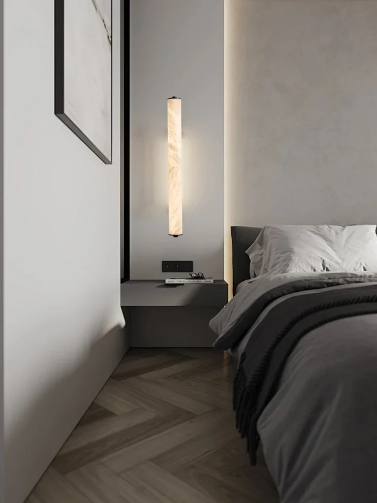 Modern Room Decoration With This Long Marble Wall Mounted Lights, Black Gold All Brass Alabaster Wall Lights Luxury for Bathroom