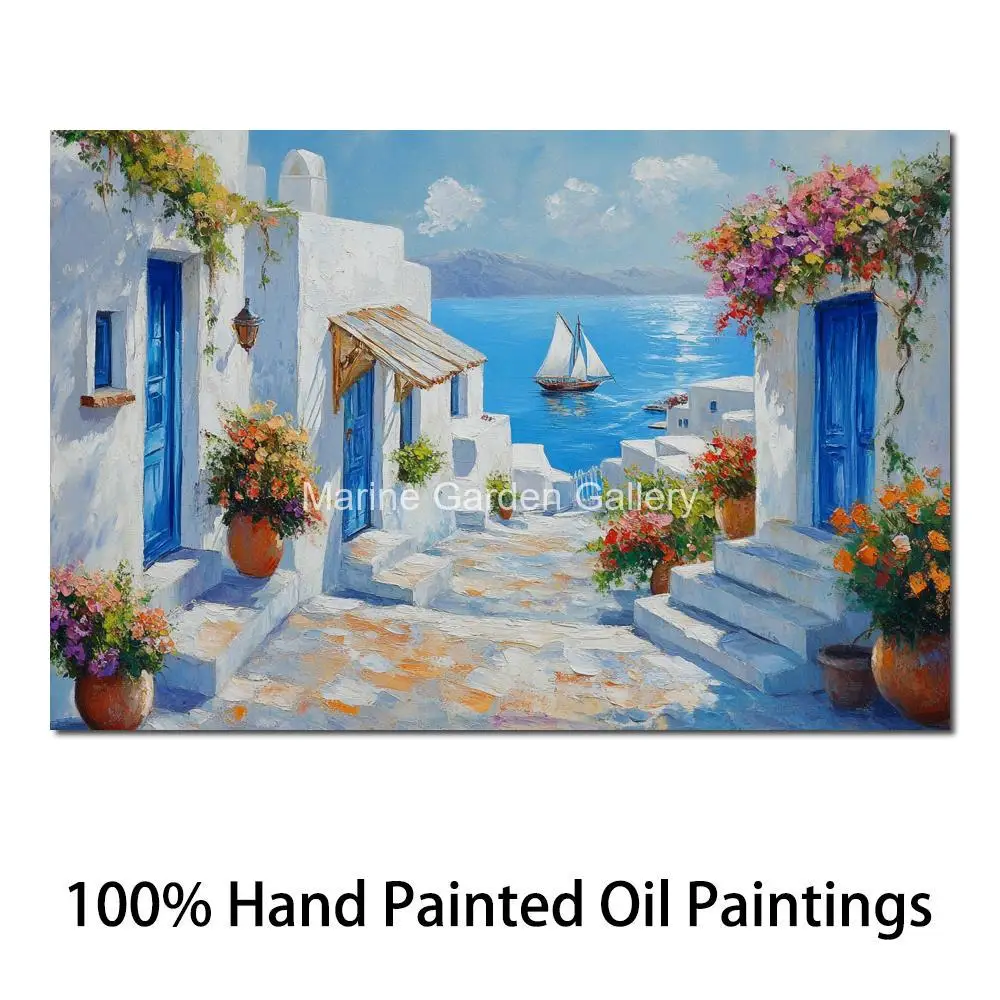 

High Quality Canvas Art Handmade Oil Painting Italian Impressionist Coastal Landscape Artwork for Beach House Home Decor Large