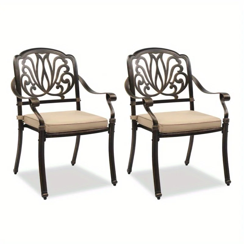 2-piece patio cast aluminum dining chair with outdoor garden armrests