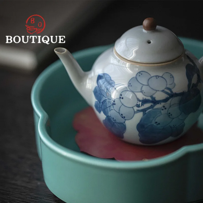 100ml Antique Hand-painted Loquat Art Ceramic Teapot Vintage Pot Tea Maker Kettle Green Tea Chinese Tea Set Equipment Collection