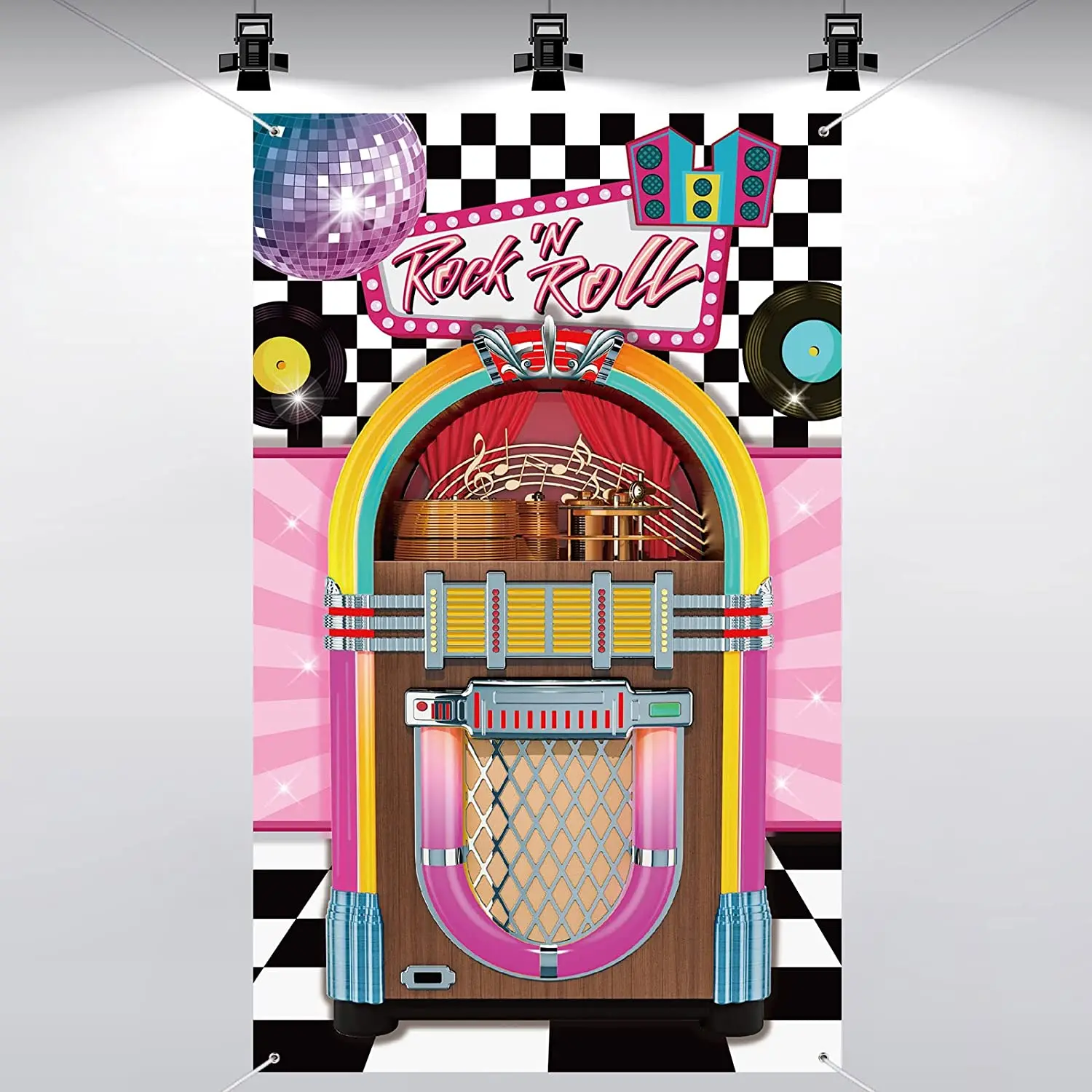 

Jukebox Cutout Photography Backdrop 50's Rock And Roll Banner Birthday Party Decoration Baby Shower Background Poster Supplies