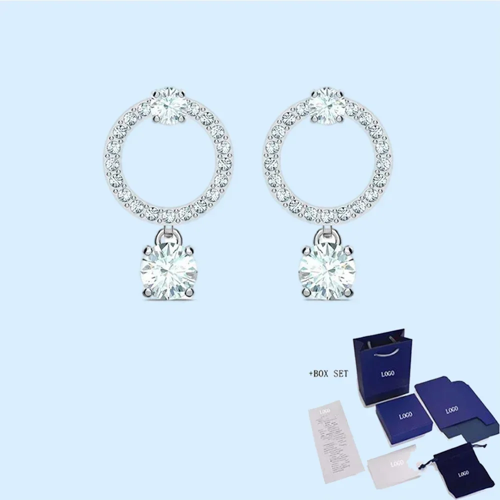 2024 New ATTRACT Round Perforated Earrings Round Hanging Crystal Women's Jewelry Romantic Gift