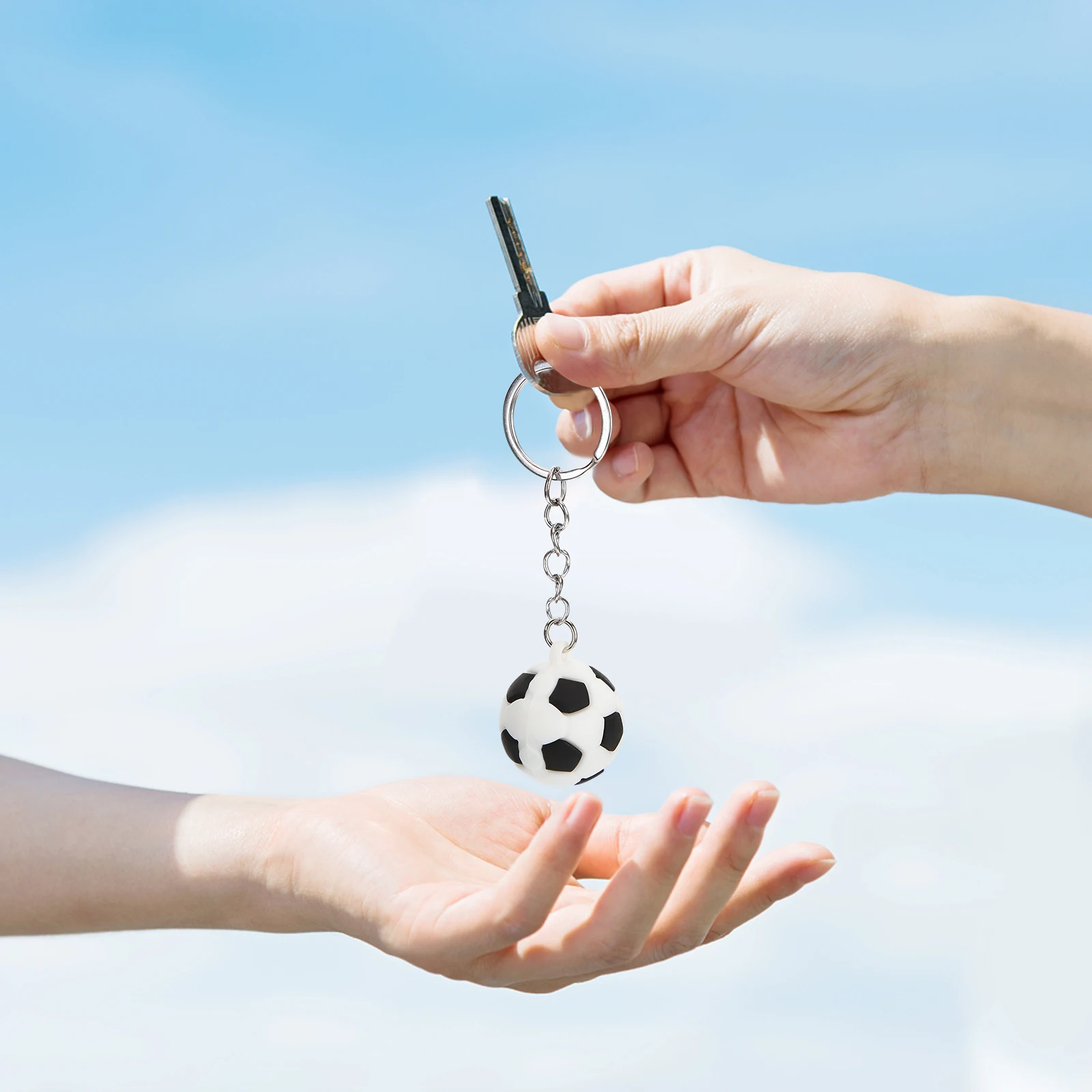 12pcs Football Keychain Realistic Soft Plastic Sports Gifts Kids Teens Adults Bag Pendant Zinc Alloy Charm Keychain Birthday