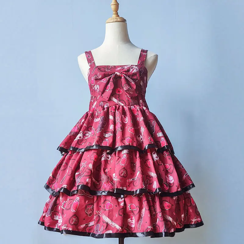 

Strawberry Alice Lolita Dress Tutu Killer Three Dress Skirt Lolita Student JSK Dress women clothing
