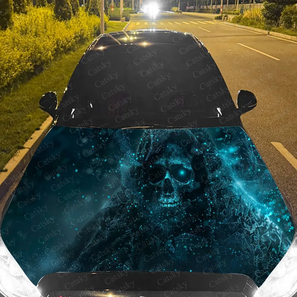 

Mysterious Blue Skull Car Hood Stickers - Self-Adhesive, Waterproof and Durable Vinyl Wrap, Decorate And Protect Your Car - The