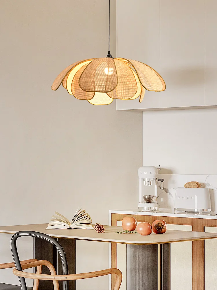 Retro Rural Hand-woven Natural Rattan Petal Chandelier Japanese-Southeast Asian Dining Room Bedroom Chandelier Artistic Atmosp image 3