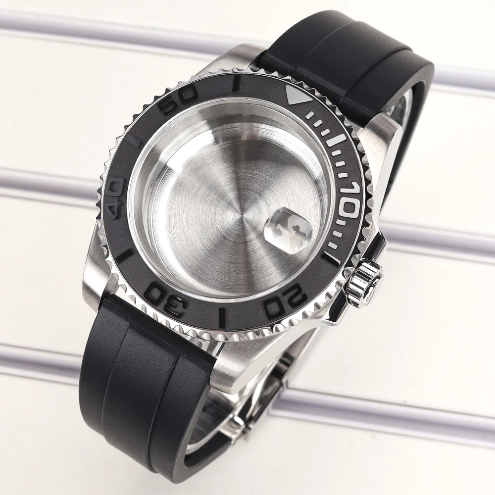 40mm Herren 20ATM Uhrengehäuse Gummiarmband Saphirglas für YACHT NH35 NH36 NH34 4R 7S26 Miyota 8215 ETA2824 Automatik-Uhrengehäuse Ersatzteil – Detail 1