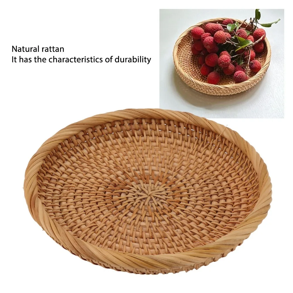 Fiber Material Storage Tray Sturdy Texture Tightly Woven Organizer Plate Round Raised Surrounding Edge Storage Dish