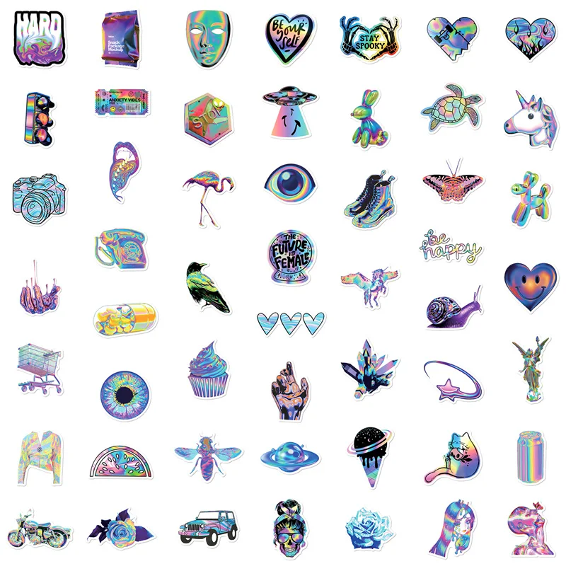 50PC Creative Laser Dazzle Stickers Kawaii Waterproof Graffiti Stickers for Water Cup Motorcycle Laptop Skateboard Kids Toys