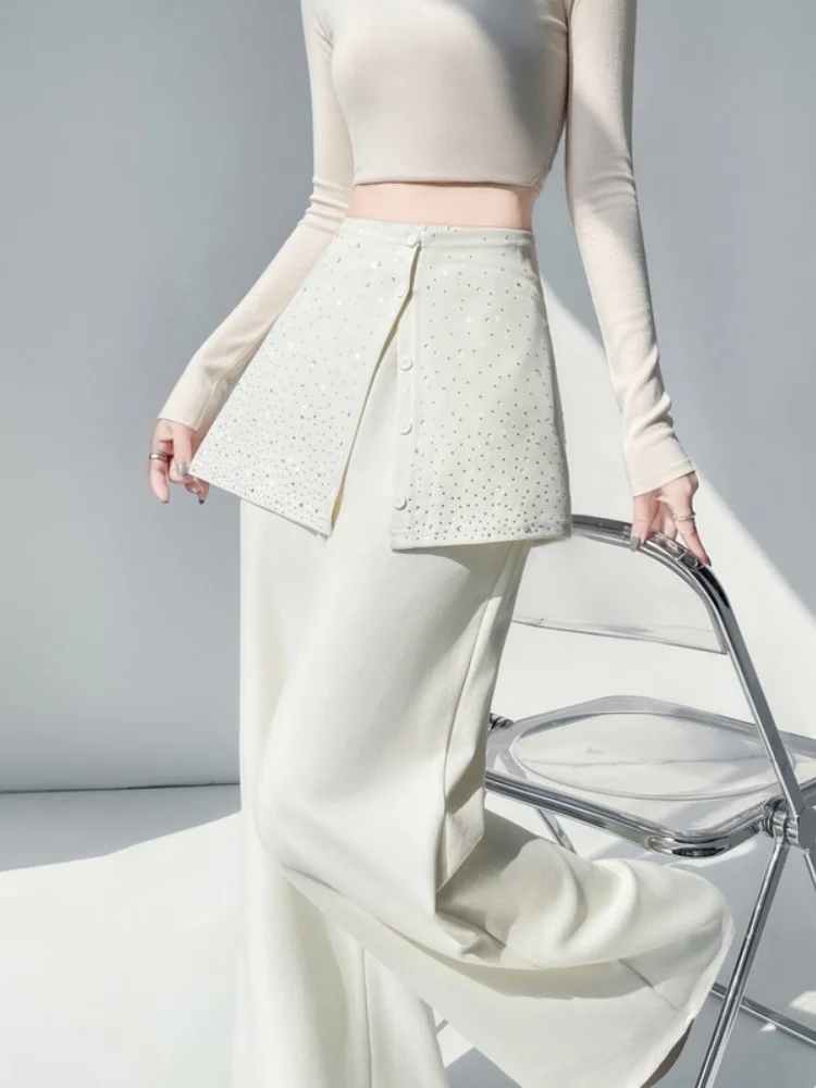 High Waist Draped Long Bell Bottom Pants Women's Autumn 2026 New Style Slimming Korean Style Commute Pure Color Pocket Detail
