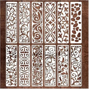 12 Pcs / set 28 Cm Floral Strip Pola DIY Layering Stensil Lukisan Buku Tempel Mewarnai Embossing Album Dekoratif Template 12 stensil penjualan terbaik a3 - №
