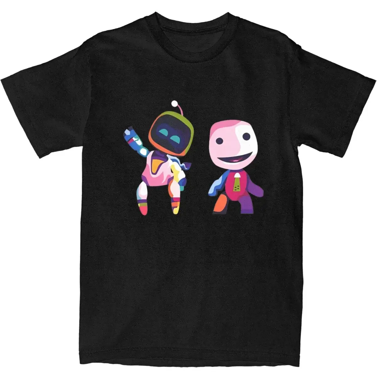 Astro And Sackboy T-Shirt Beach Y2K Basic T-Shirts 100% Cotton Harajuku Tee Shirt For Men's Short Sleeve Print Top Tees