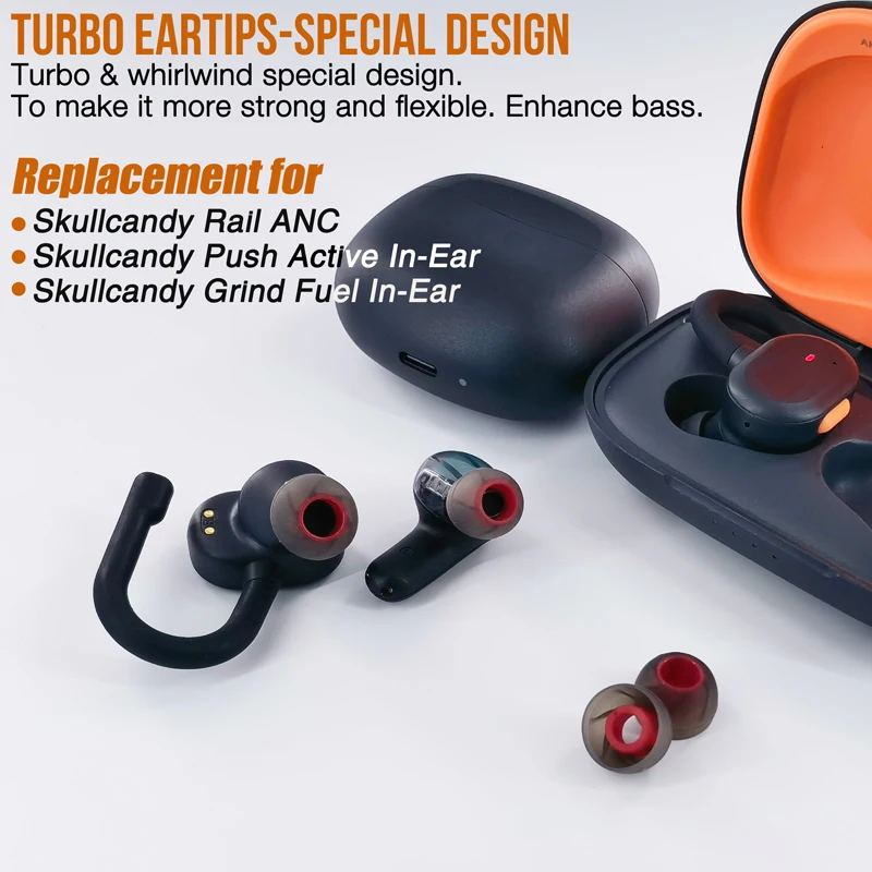 TENNMAK Eartips Replacement for Skullcandy Rail ANC / Push Active / Grind Fuel in-Ear Wireless Earbuds Earpad Ear Tips