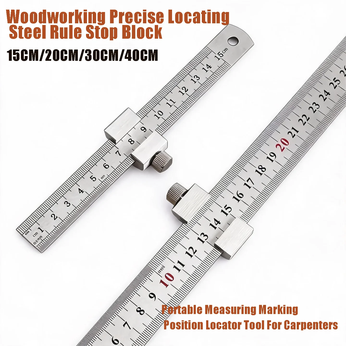 15/20/30/40cm Steel Rule Adjustable Position Limiter Stainless Steel Stop Block Precise Line Marking Locator Measuring Craft
