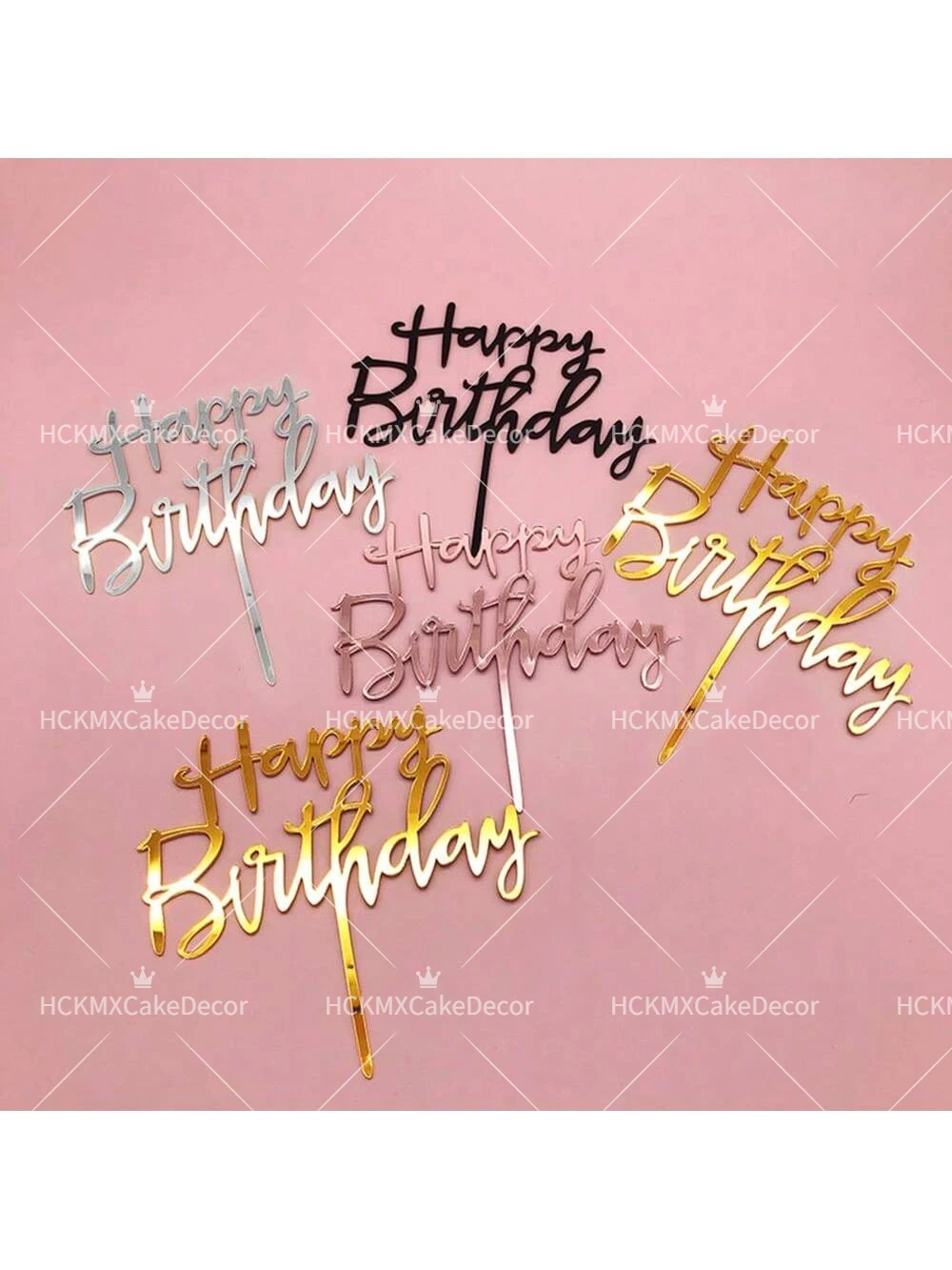 3 Stück/6 Stück Happy Birthday Acryl-Kuchenaufsatz, Gold/Silber/Roségold/Schwarz Schrift-Kuchendekoration, Geburtstagsparty-Zubehör – Detail 1