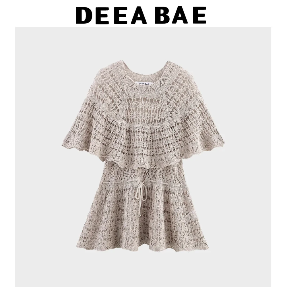 

DEEABAE Korean Summer New women's Loose Casual Fashion Temperament Layered Decoration Jacquard Mesh Knitted Top
