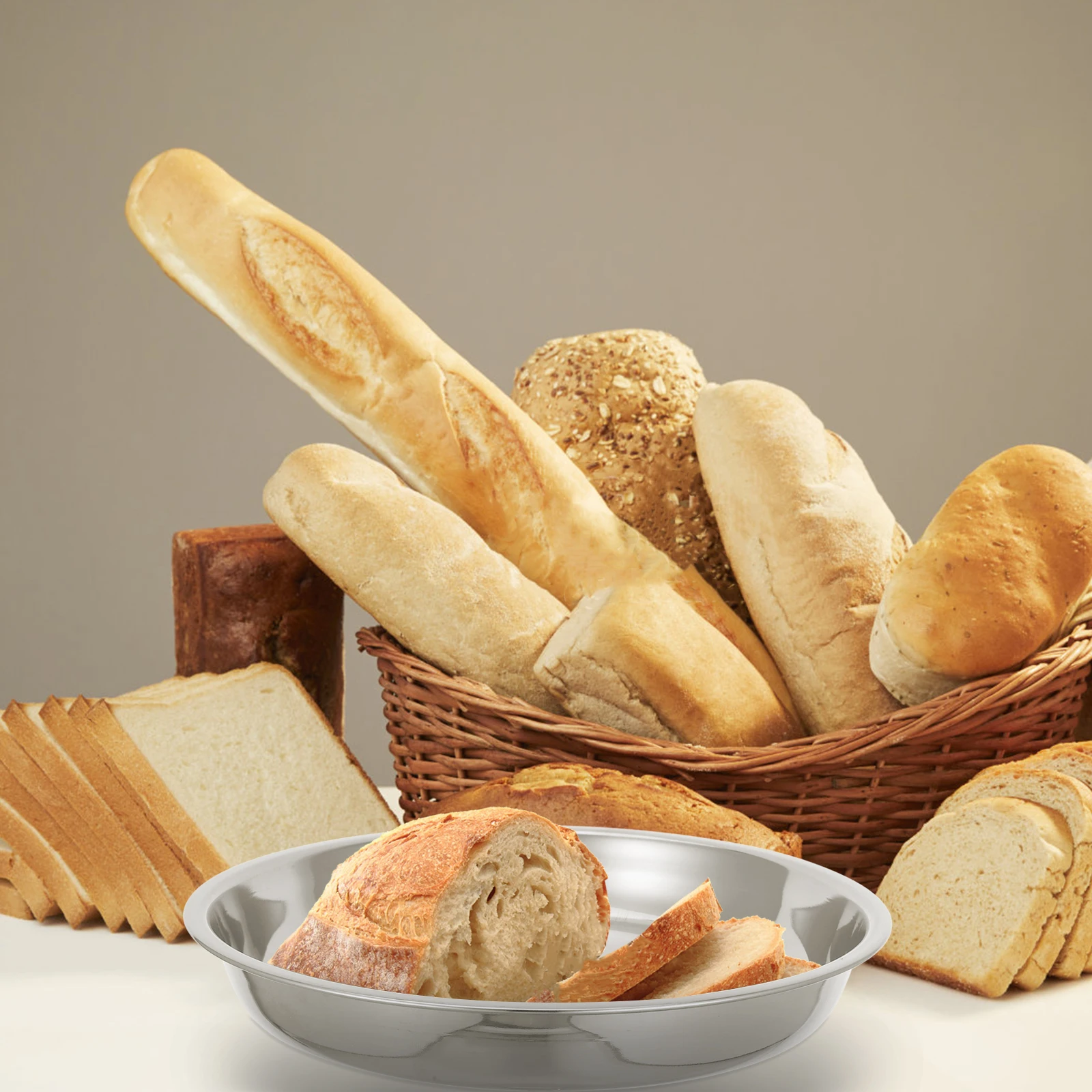 

Stainless Steel Dinner Plate Round Barbecue Fruit Serving Platter Steaming Pans Party Food Tray Large Size Flat Bottom