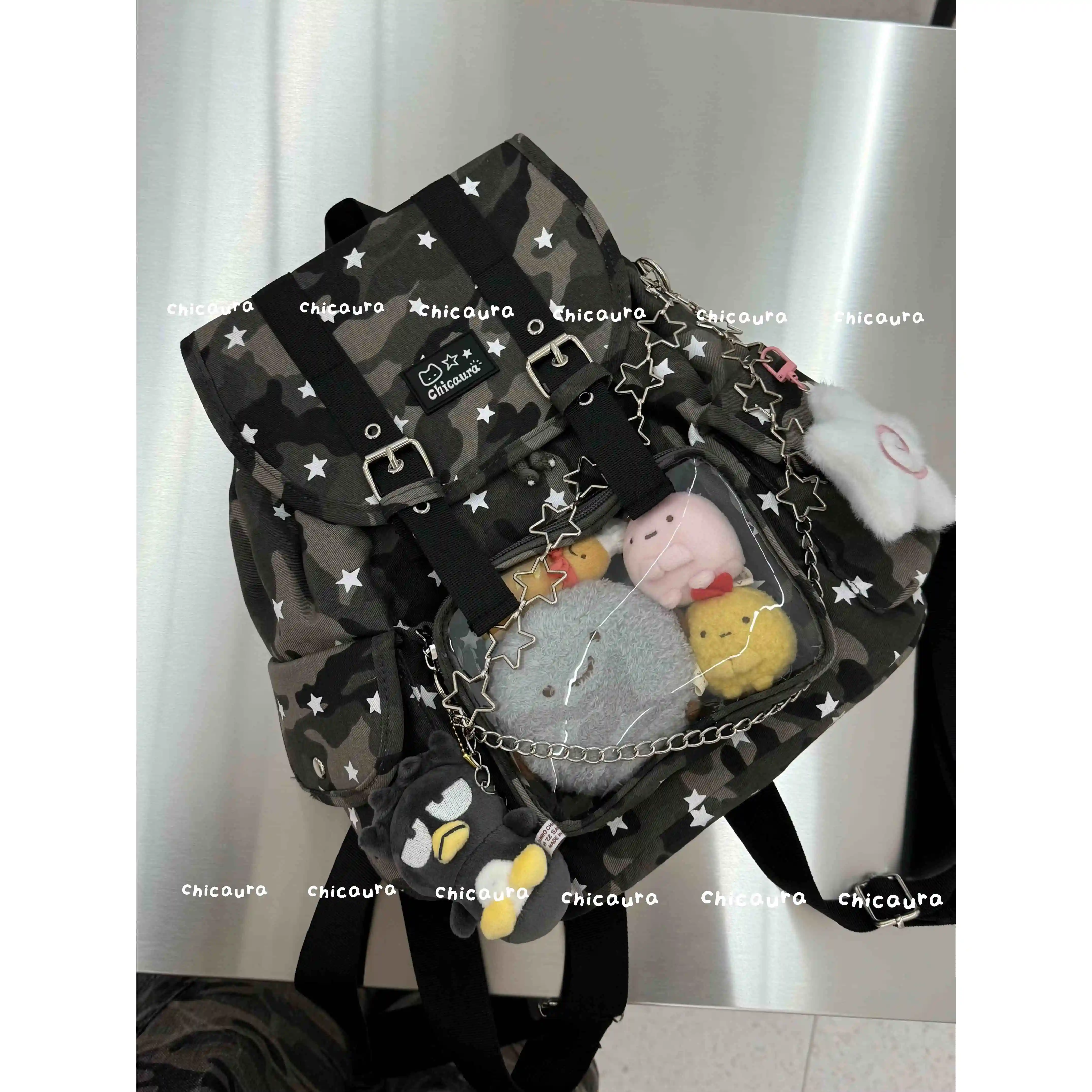 Japanese Original Ins Large-capacity Transparent Pain Bag Cute Girl Star Chain Drawstring Baby Bag Academy Style Backpack