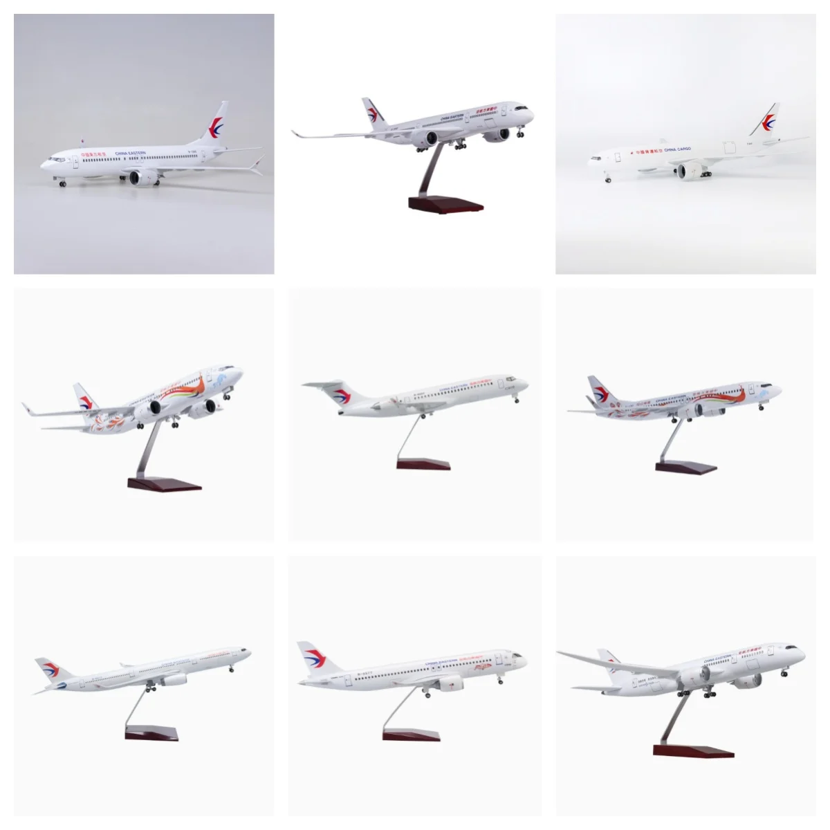 

47cm Aircraft China Eastern Airways A320 B737 B787 Resin Diecast Airplane Model Kit With Light Wooden Base Toy Aviation Souvenir