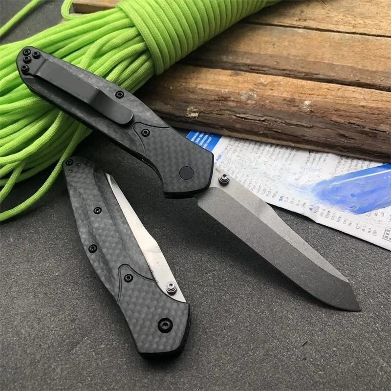 Tops 940 Osborne Pocket Folding Knife D2 Steel Tanto Blade,Carbon Fiber Handles Outdoor Camping Hunting Knives Tactical EDC Tool