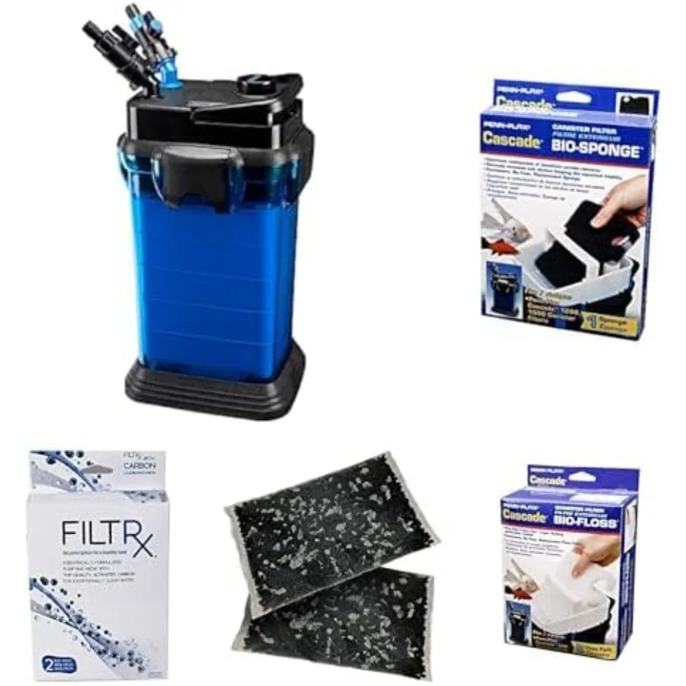 5 Piece Bundle Cascade All-in-One Aquarium Canister Filter – for Tanks Up to 200 Gallons (350 GPH) – Cascade 1500