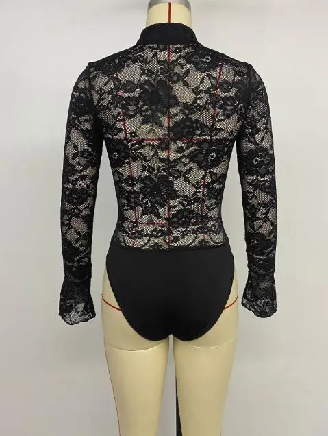 Female Sexy Skinny Bodysuits Vintage New Autumn Women's Fashion Cheongsam Element Black New Chinese Style One-Piece Jumpsuits