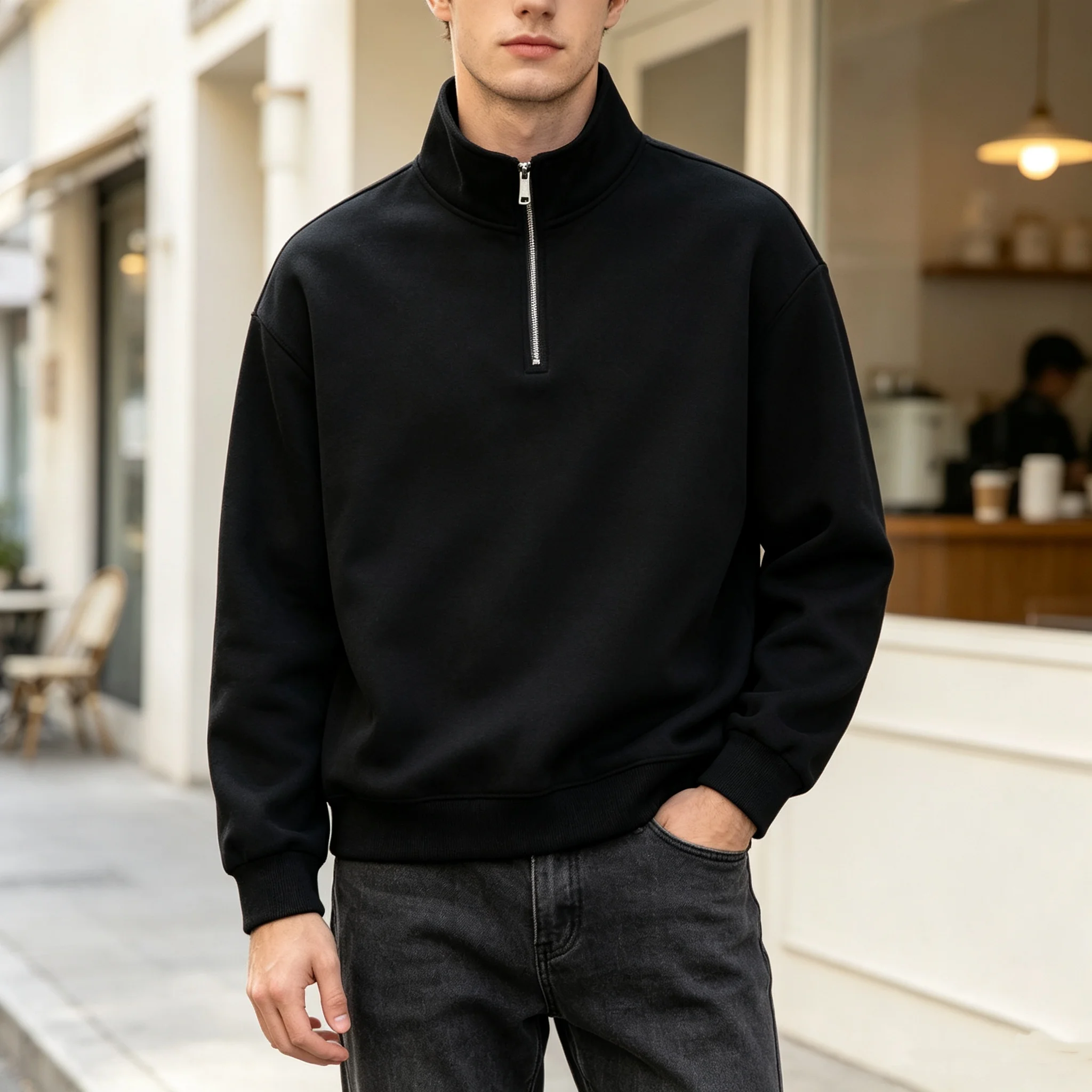 Autumn Men's Quarter Zip Up Sweaters Slim Fit Lightweight Outdoor Mock Neck Pullover Sweaters Half Turtleneck Knitted Streetwear