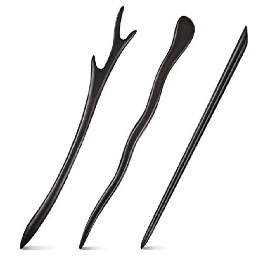 

Limited-time offer 3 Pcs Wooden Hair Sticks Natural Ebony Black Sandalwood Hair Pins Wood Chopsticks 7.1" Handmade Carved Hairp
