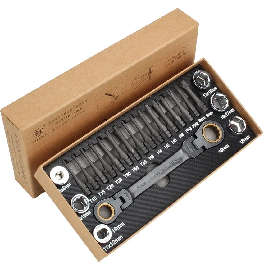 F0-3140 Multi Angle And Multi-purpose Ratchet Wrench Socket Set Cross Hexagonal Screwdriver Ratchet Wrench Screwdriver Tool Set