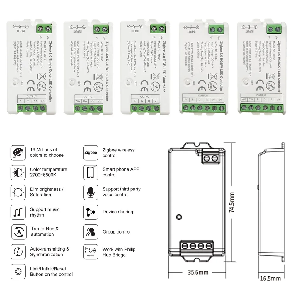 Imagem -02 - Tuya Zigbee Controlador de Led Branco Único Duplo Rgb Rgbw Rgbct Modulador de Luz Led Suporte Alexa Google Assistência Controle de Voz