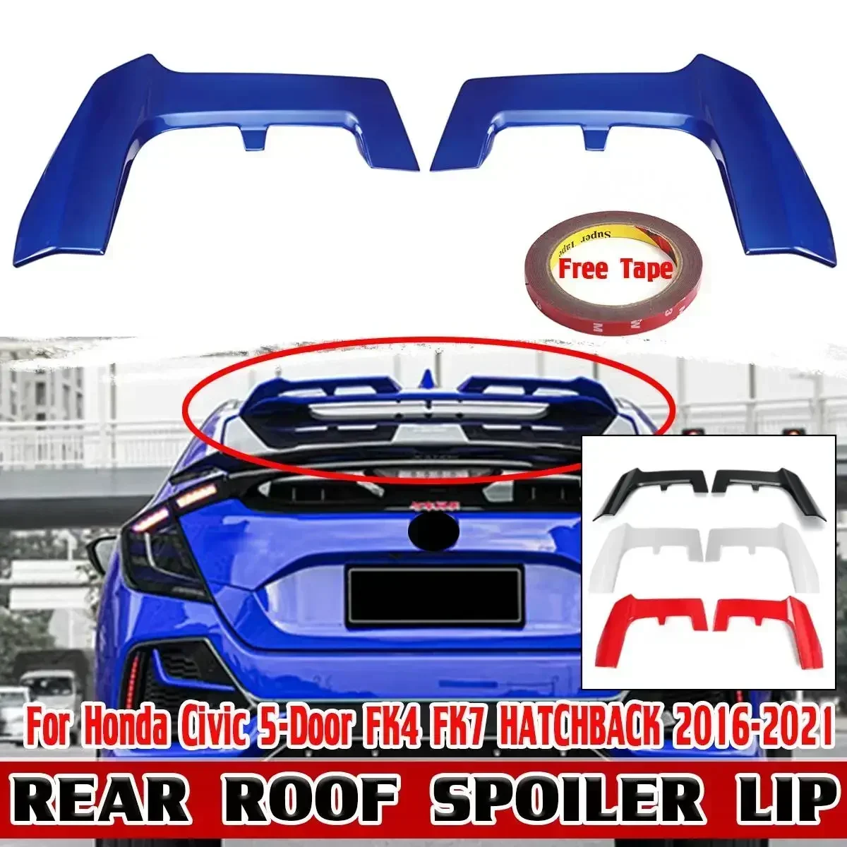 Civic Spoiler Car Rear Roof Spoiler  Add-on For Honda Civic 5 Door FK4 FK7 HATCHBACK 2016-2021 Rear Trunk Spoiler Lip Body Kit