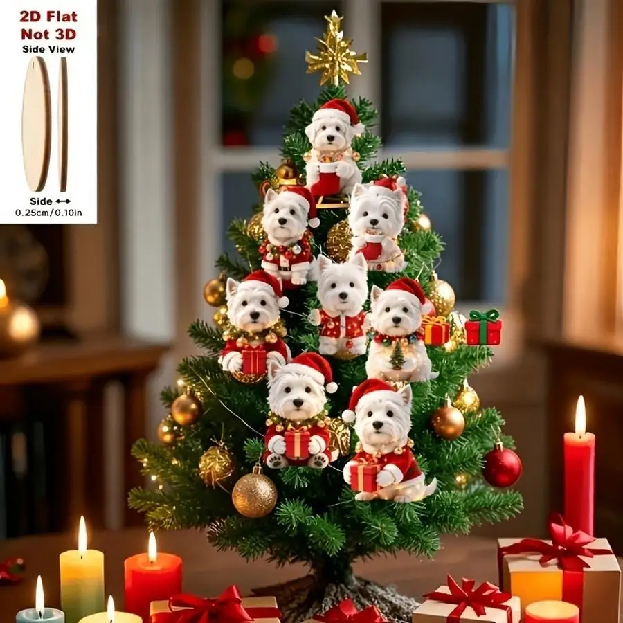 1/5/10/20/50/100pcs Flat 2D Ornaments, 8-Piece West Highland White Terrier Set - Cute Westie Dog Ornaments Suitable for Christma