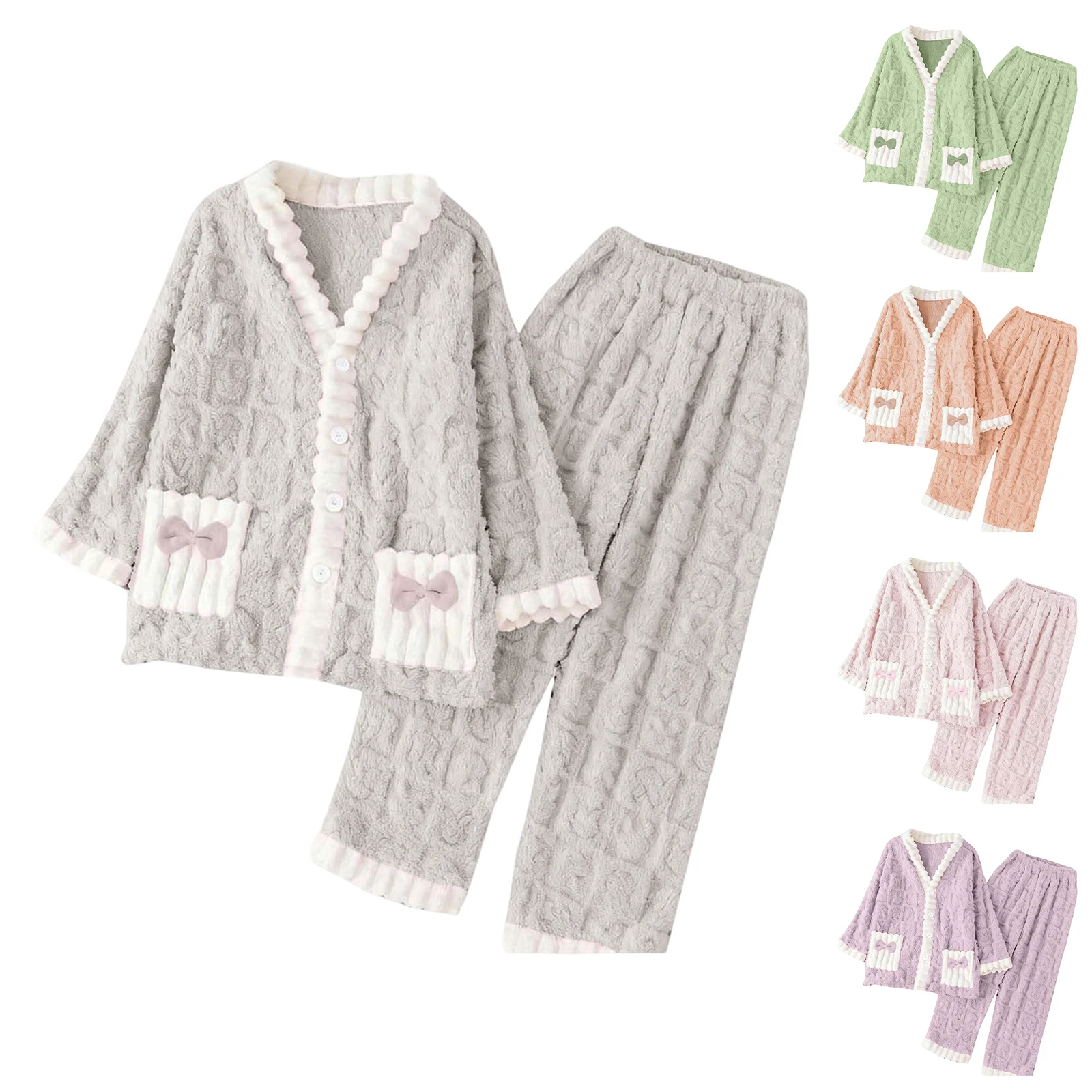 

Female Autumn and Winter Long-sleeved Flannel Thickened Warm Home Wear Cardigan Set Fashion Outerwear Cold Protect Suit