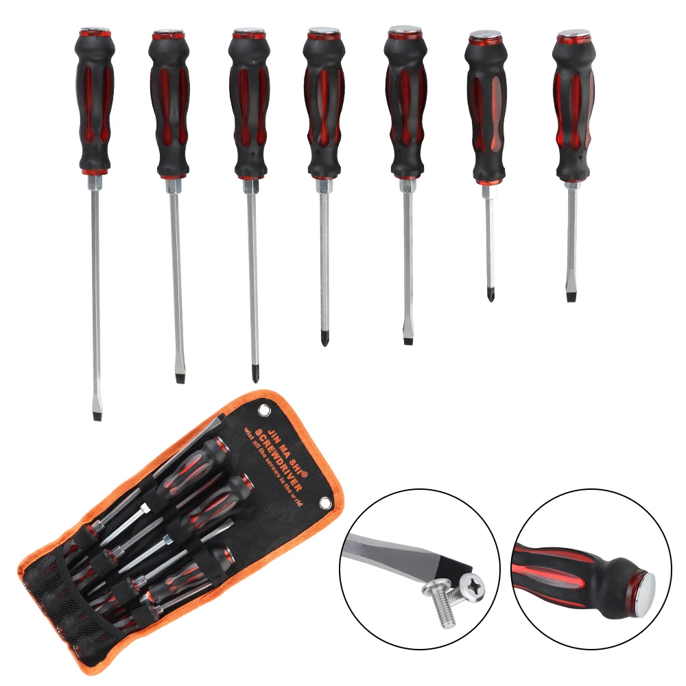 Effective Magnetic Phillips Slotted Types with Through hole Chrome Vanadium Steel Tappped Screwdriver Set 7pcs/set