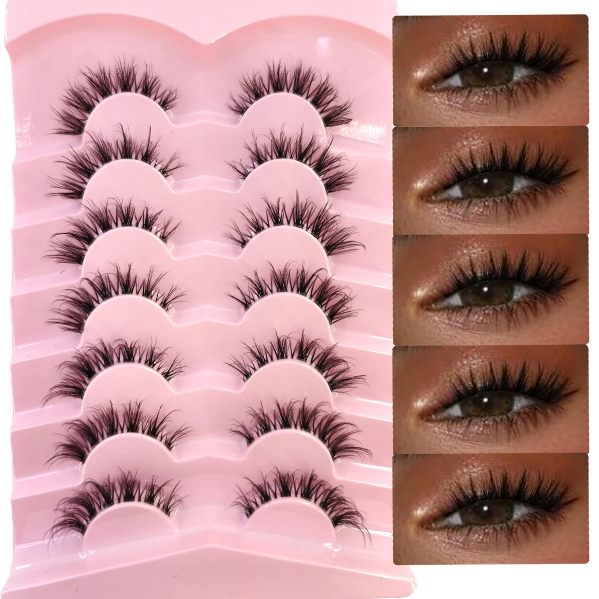 HBZGTLAD 7 Pairs 3D Faux Mink Lashes Fluffy Soft Full Thick Wispy Natural long False Eyelashes Curly lashes wholesale lashes