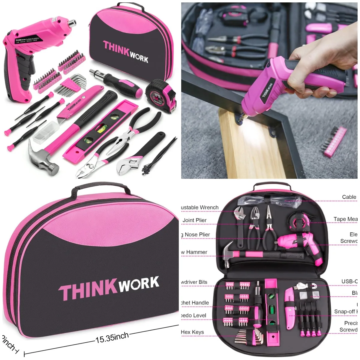 

Розовый набор инструментов из 12 предметов с электрической отверткой 3,6 В, портативным чехлом, набором для домашнего обслуживания своими руками для женщин