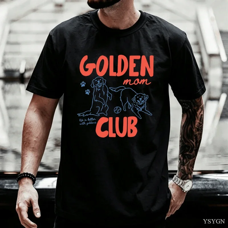Golden Mom Club Golden Retriever T Shirt Men Cute Line Art Playful Golden Dog Paw Ball Graphic Tee Cotton Short Sleeve Tops