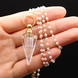 18x50mm Natural Stone Crystal Pendant Clear Quartz Perfume Bottle Synthetic Pearl Necklace for Women Jewelry Accessories 80cm