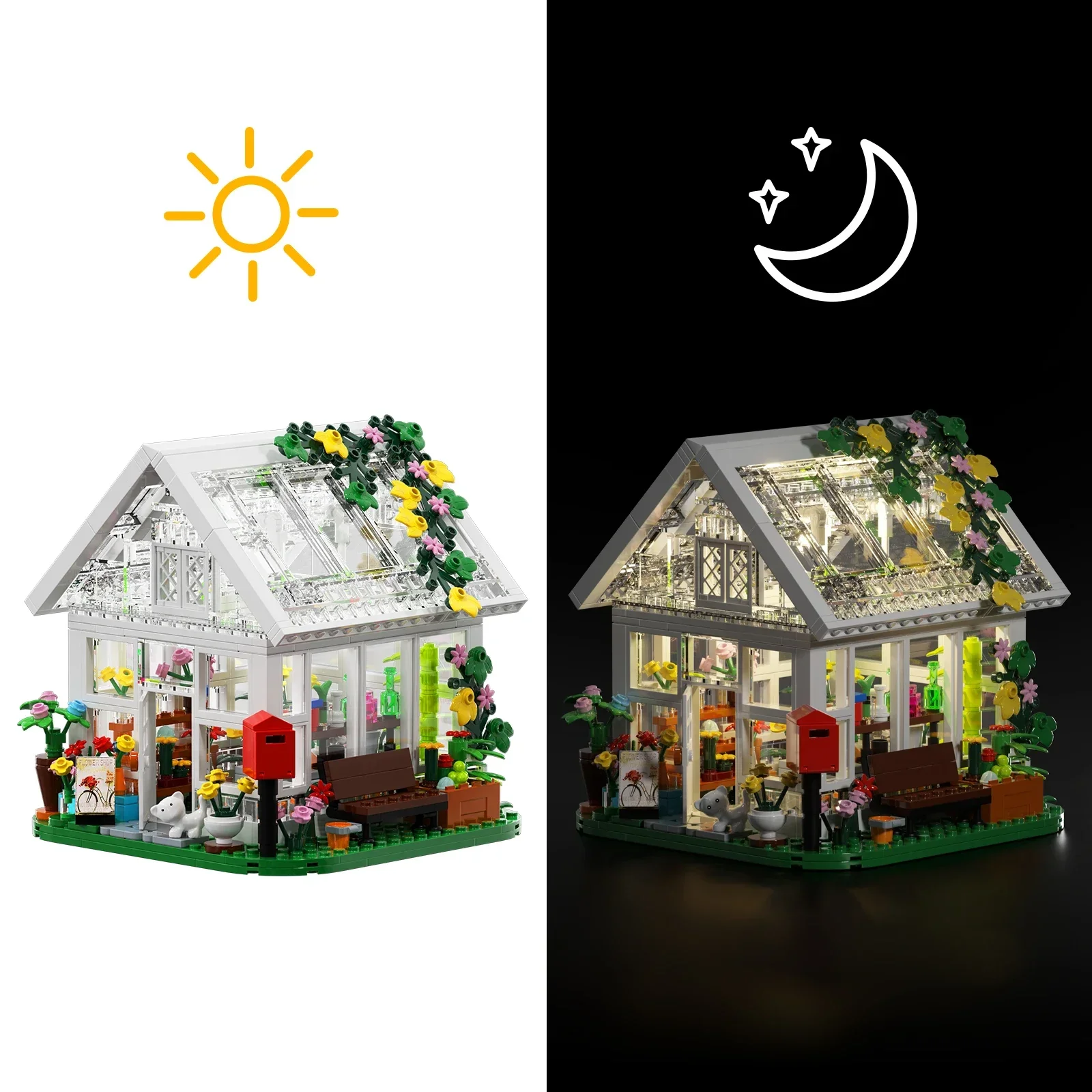 Flower House Building Set,Garden House Building Toy with LED Light,Build a Greenhouse Great Gift for Friends or Girls 597 Pieces