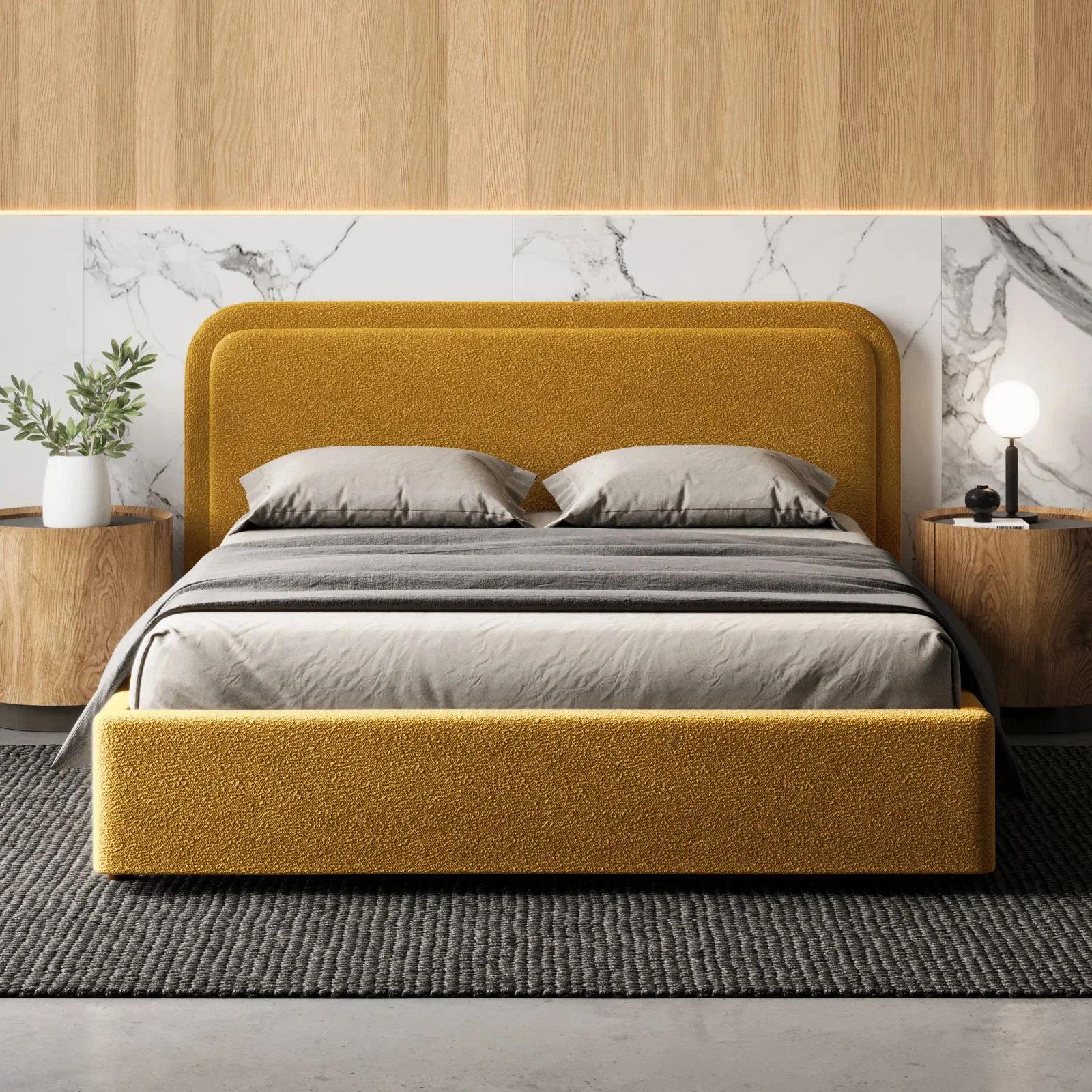 #Italian minimalist master bedroom fabric bed French cream wind granular lamb wool double bed Nordic light luxury princess bed