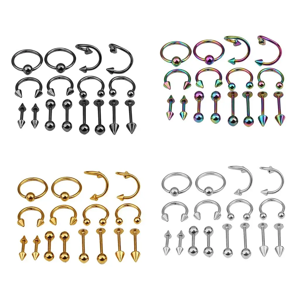 

16x Assorted Stainless Shape Ear Studs Chic Jewelry Nose Hoop Ring Earrings