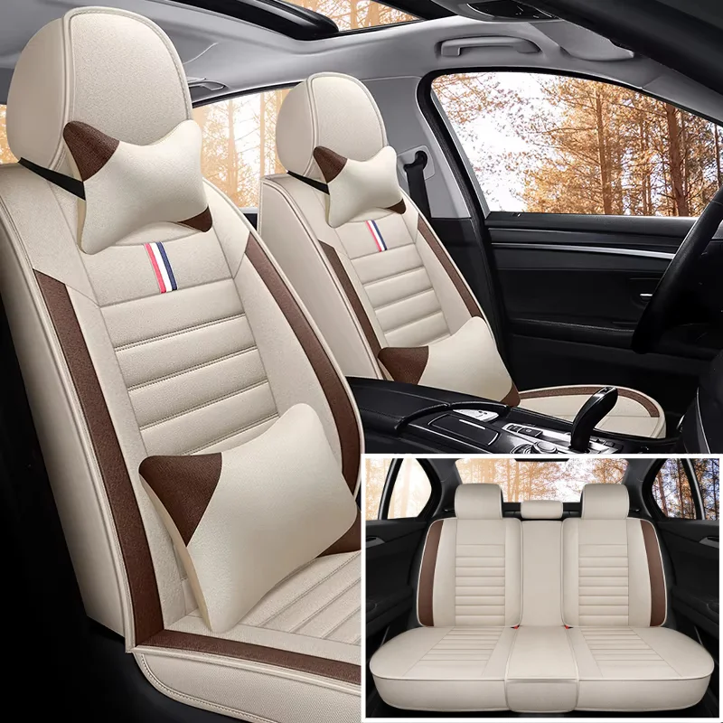 

Дышащие льняные чехлы на автомобильные сиденья с губчатой подкладкой, мягкий комфортный дизайн с полным покрытием, съемный чехол на голову, всесезонное использование