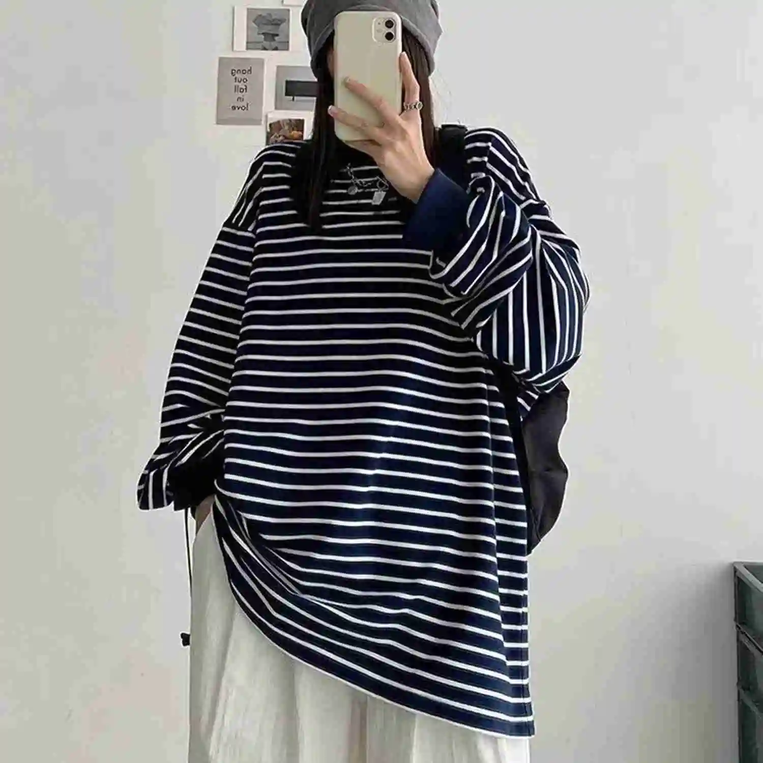 Plus Size 6XL 150KG Autumn T-shirts Striped Women Clothing Tops T-shirt Korean Style Long sleeve tees Female Women Top