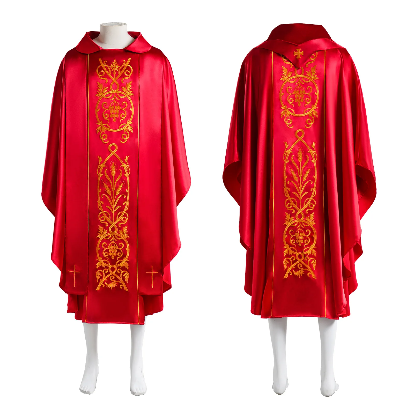 Red Purple Ankle Length Halloween Priest Celebrant Chasuble Catholic Church Father Cosplay Costume Withshawl Mass Vestments Robe