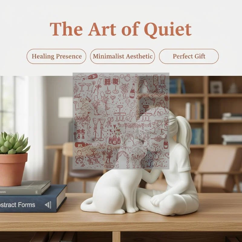 Girl And Cat Resin Statue Mini Decorative Figurine For Home Shelf Bedroom Living Room Desktop Ornament Gift